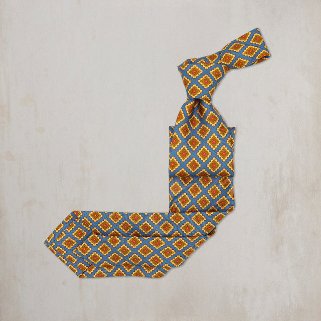 Floral Square Silk Tie in Blue