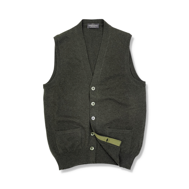 Cashmere Sleeveless Cardigan in Forest Green