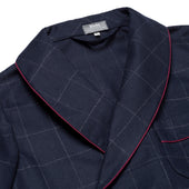 Windowpane Fox Flannel Wool Dressing Gown in Navy