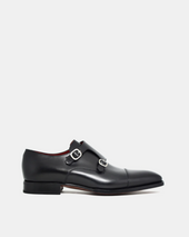 Black Double Monk Strap Dress Shoe with Rubber Half Soles - Louvre
