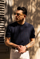 Men's Cotton Knitted Crew Neck T-Shirt Navy