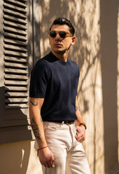 Men's Cotton Knitted Crew Neck T-Shirt Navy