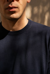 Men's Cotton Knitted Crew Neck T-Shirt Navy