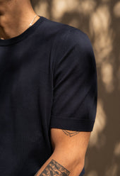 Men's Cotton Knitted Crew Neck T-Shirt Navy