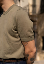 Men's Cotton Knitted Crew Neck T-Shirt Olive