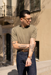 Men's Cotton Knitted Crew Neck T-Shirt Olive