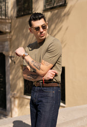 Men's Cotton Knitted Crew Neck T-Shirt Olive