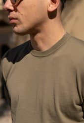 Men's Cotton Knitted Crew Neck T-Shirt Olive