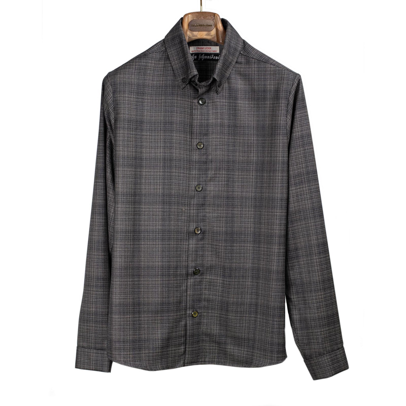 Button Down Shirt In Deadstock Grey Microcheck Wool
