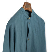 Band Collar Shirt In Small Batch Hand Dyed Cornflower Cotton And Linen