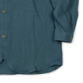 Band Collar Shirt In Small Batch Hand Dyed Cornflower Cotton And Linen