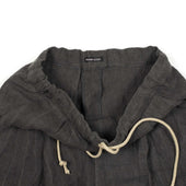 Drawstring Pleated Trousers In Binchotan Dyed Linen Herringbone