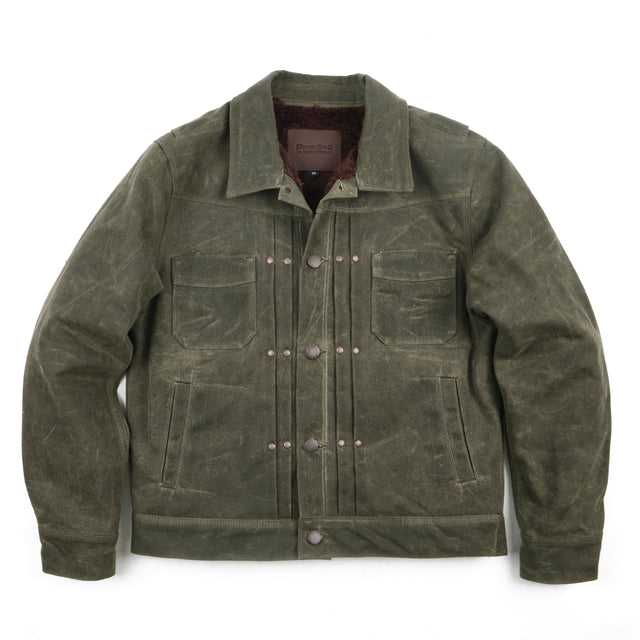 Riders Jacket Heavy Waxed Canvas Olive Alpaca