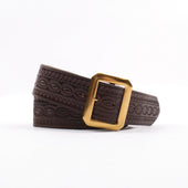 Codina Leather - NOS Vintage Brass Buckle Embossed Belt Brown