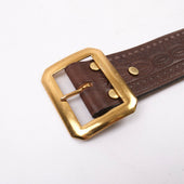 Codina Leather Nos Vintage Brass Buckle Embossed Belt Brown