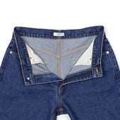 Tapered Five Pocket Jeans In Medium Wash Selvedge