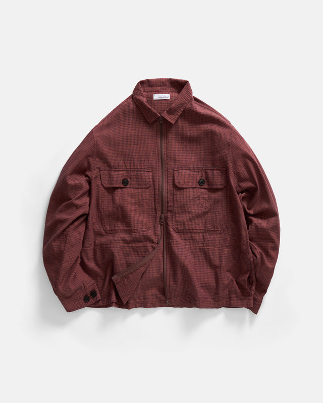 FULL ZIP CALEB SHIRT - BRICK & INDIGO HANDLOOM "BRICKSTOP" COTTON