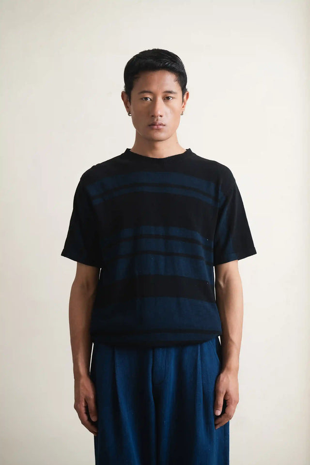 Black Striped Knitted T-Shirt