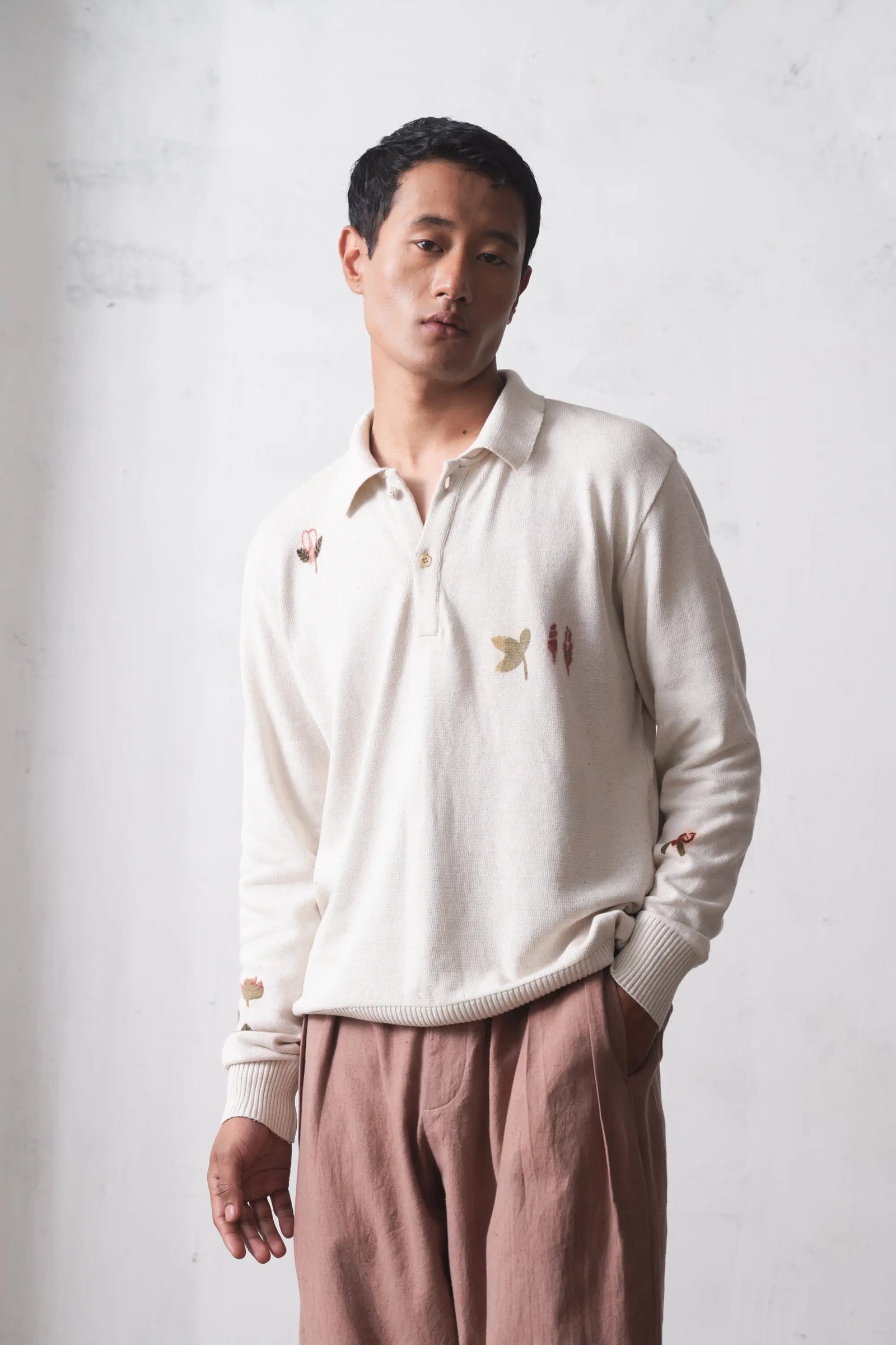 Ecru Handpainted Polo T Shirt