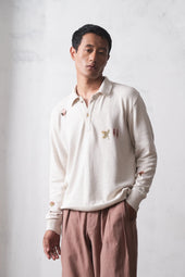 Ecru Handpainted Polo T Shirt