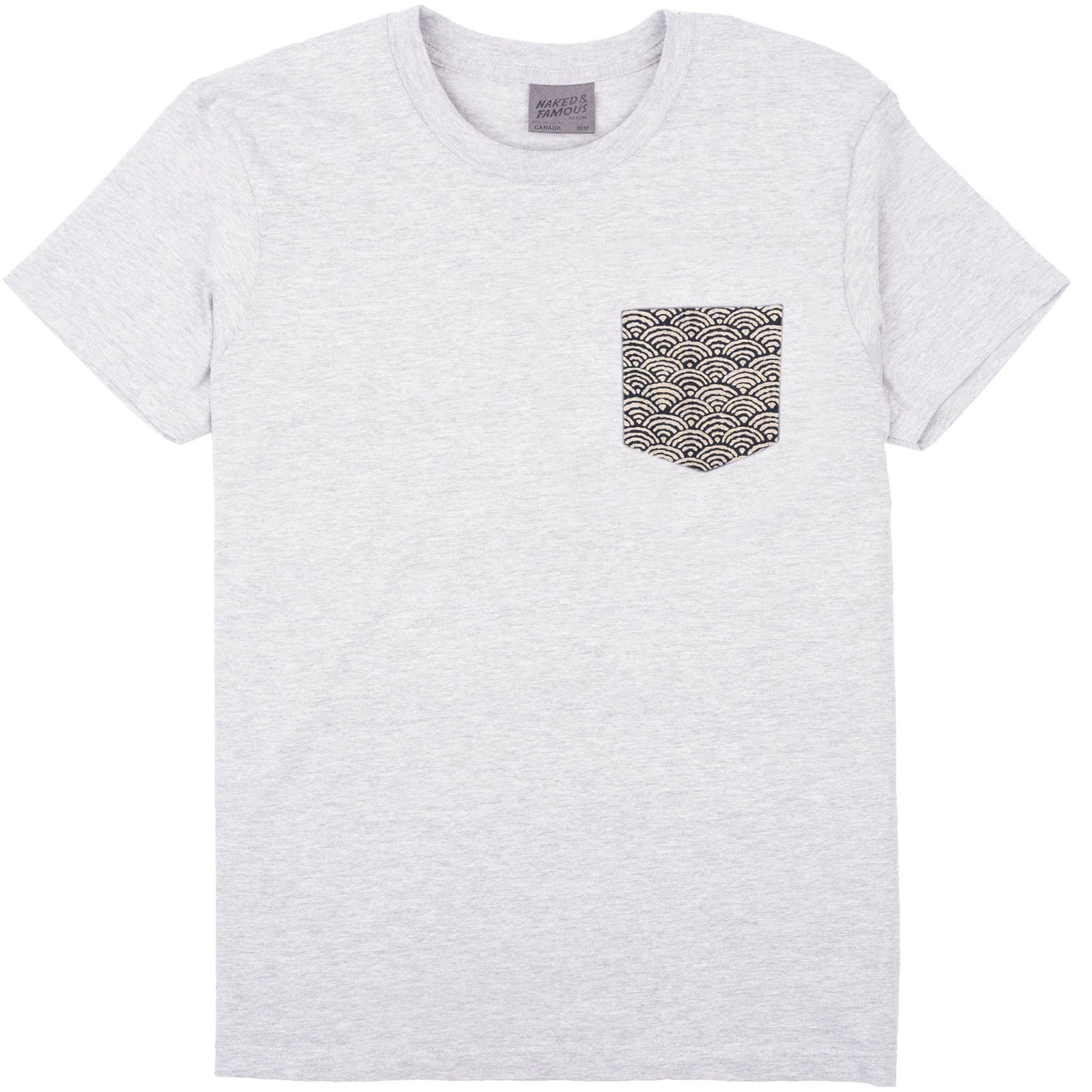 Pocket Tee Heather Grey Seigaiha Waves