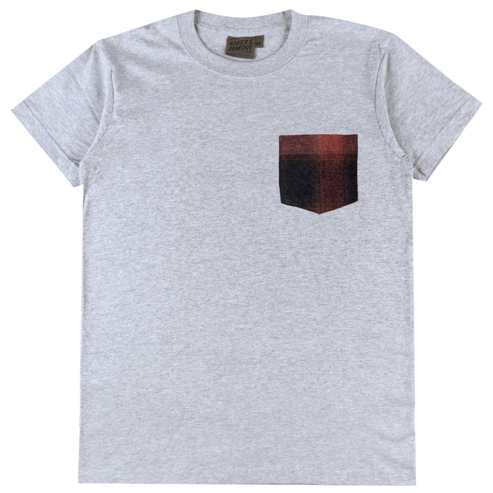 Pocket Tee Heather Grey Tweedy Cotton Vintage Brushed Red