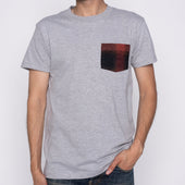 Pocket Tee - Heather Grey + Tweedy Cotton Vintage Brushed - Red
