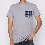 Pocket Tee - Heather Grey + Triple Yarn Twill Check Brush - Navy