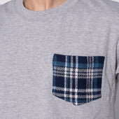 Pocket Tee - Heather Grey + Triple Yarn Twill Check Brush - Navy