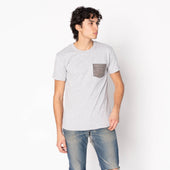 Pocket Tee - Heather Grey - Kimono Scramble - Indigo