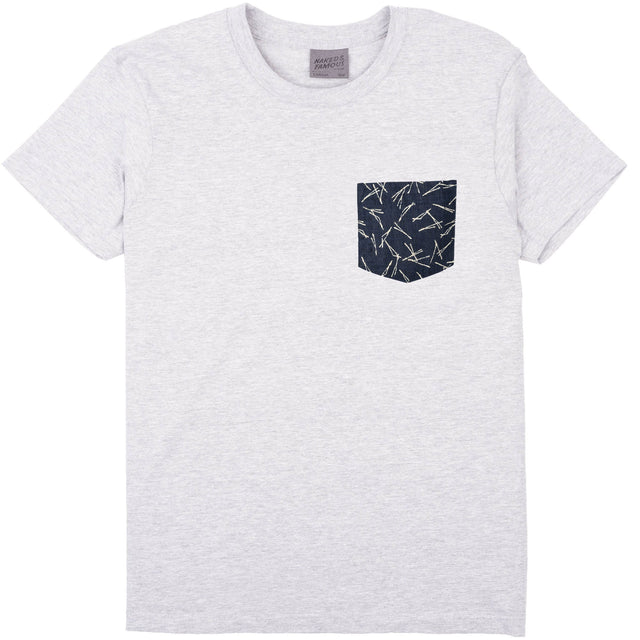 Pocket Tee - Heather Grey + Matsuba Pine Needles - Indigo