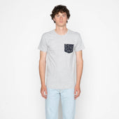 Pocket Tee - Heather Grey + Matsuba Pine Needles - Indigo