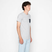 Pocket Tee - Heather Grey + Matsuba Pine Needles - Indigo