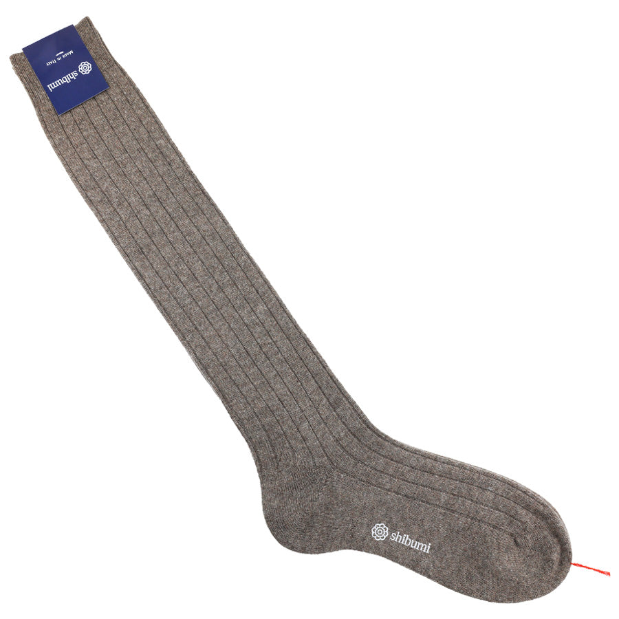 Knee Socks Ribbed Light Brown Cashmere