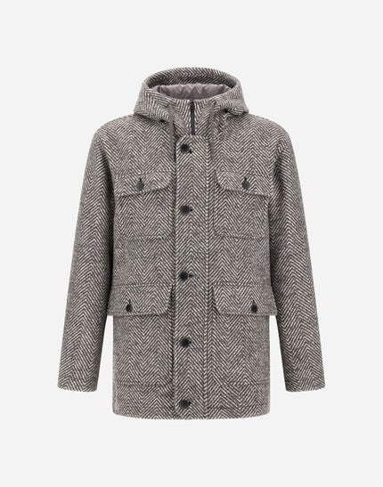 Herringbone R Wool Long Parka
