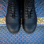 Black Greasy 10 Eye Steel Toe Capped Derby Boot