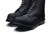 Black Greasy 10 Eye Steel Toe Capped Derby Boot