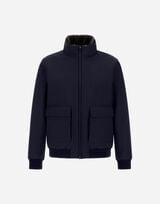 WOOLLEN MELANGE TWILL AND LIGHT FAUX FUR BOMBER JACKET