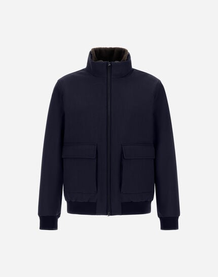 Woollen Melange Twill And Light Faux Fur Bomber Jacket