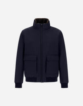 Woollen Melange Twill And Light Faux Fur Bomber Jacket