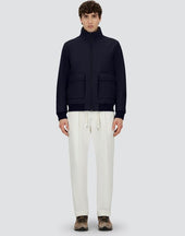 Woollen Melange Twill And Light Faux Fur Bomber Jacket