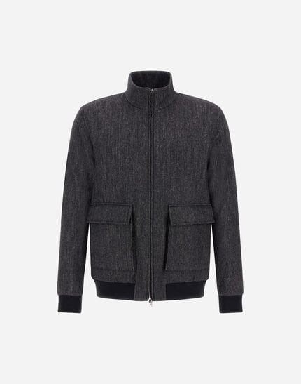 Bomber Jacket In Herringbone Wool Flannel