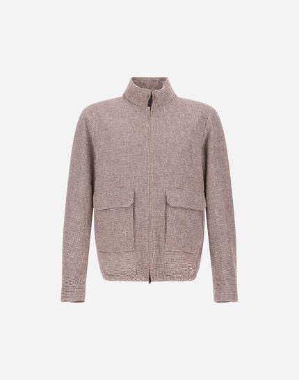 Bomber Jacket In Pied De Poule Linen