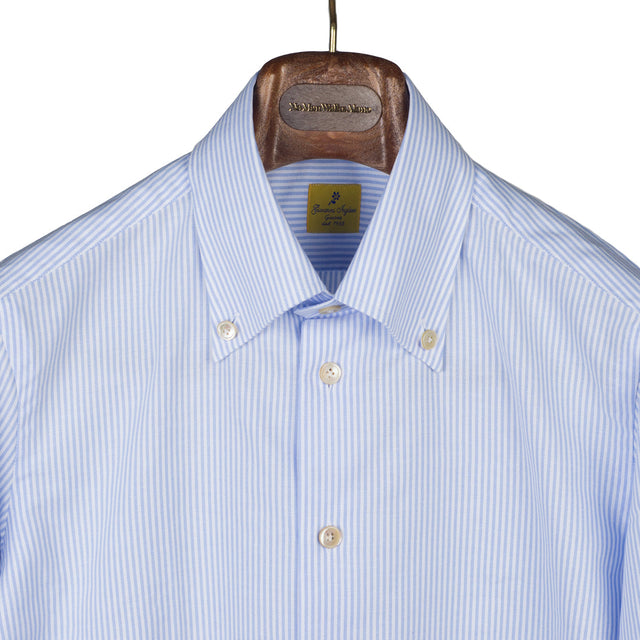 Buttoned collar shirt in blue candy stripe cotton oxford