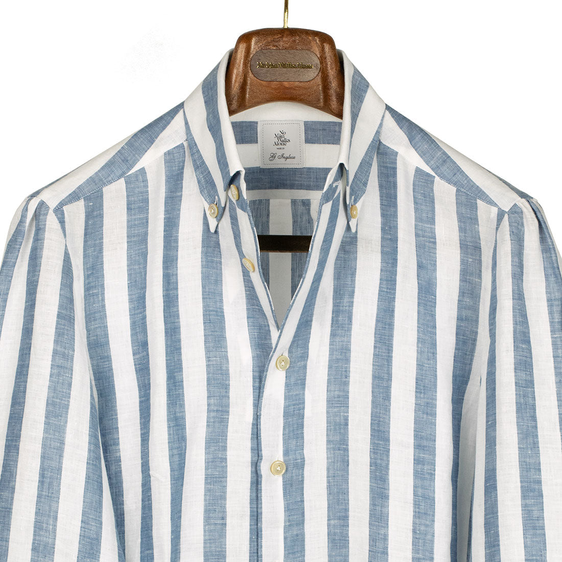 Wide Stripe Linen Shirt With Anacapri Buttoned One Piece Collar