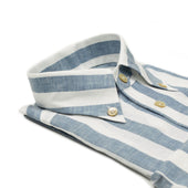 Wide Stripe Linen Shirt With Anacapri Buttoned One Piece Collar
