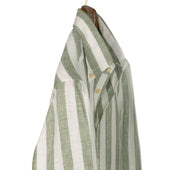 Green Wide Stripe Linen Shirt With Anacapri Buttoned One Piece Collar