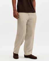 Glencoe Beige Washed Linen Loose Fit Trousers