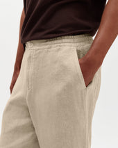 Glencoe Beige Washed Linen Loose Fit Trousers