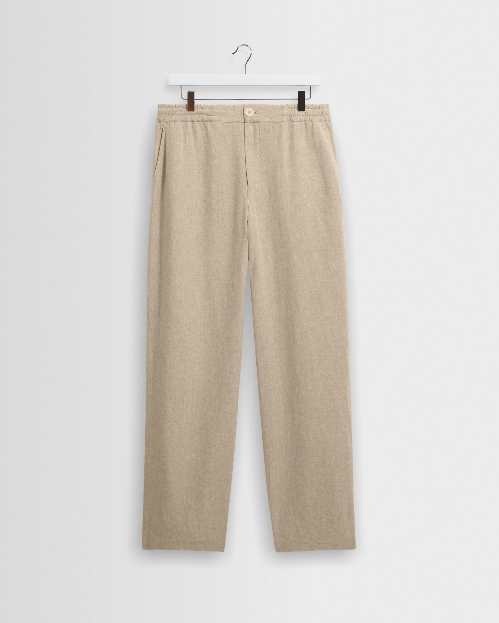 Glencoe Beige Washed Linen Loose Fit Trousers